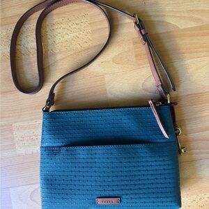 Fossil Teal Crossbody with Brown Adjustable Strap